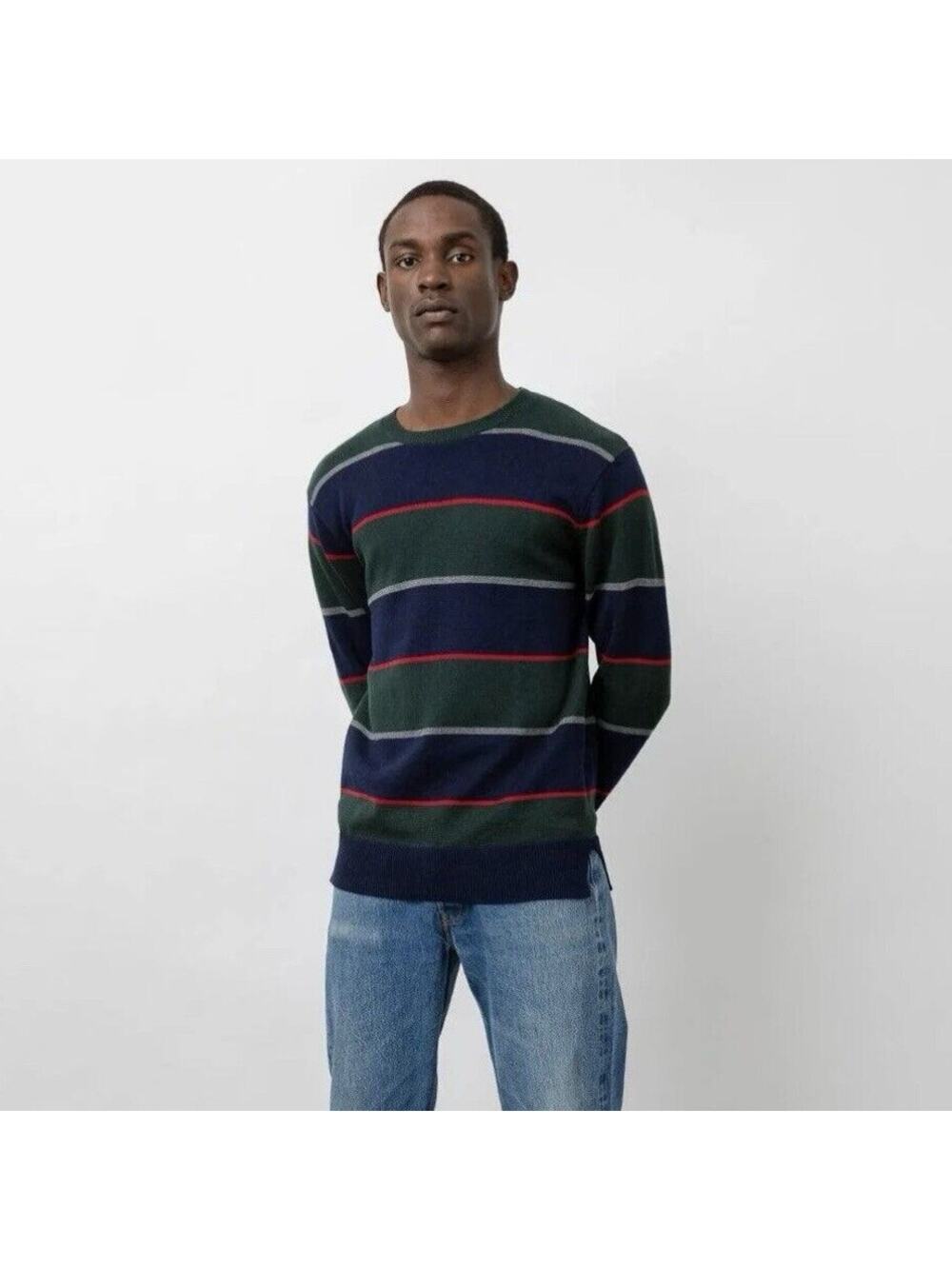 NWT Rails Kent Rugby Stripe Sweater Mens L Crew Neck Green Blue Red Grandpacore